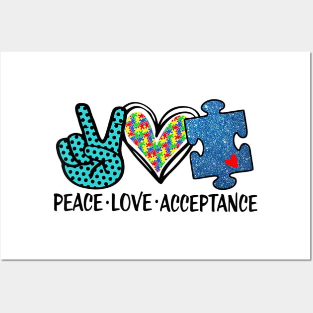 Peace Love Acceptance Autism Mental Health Awareness Wall Art by StuSpenceart